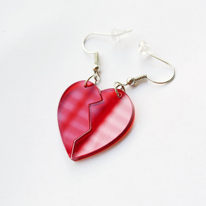Clear Acrylic Red Vintage Broken Heart Earrings