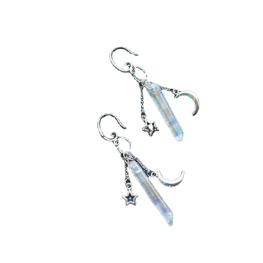 Irregular Natural Crystal Pendant Moon And Star Earrings