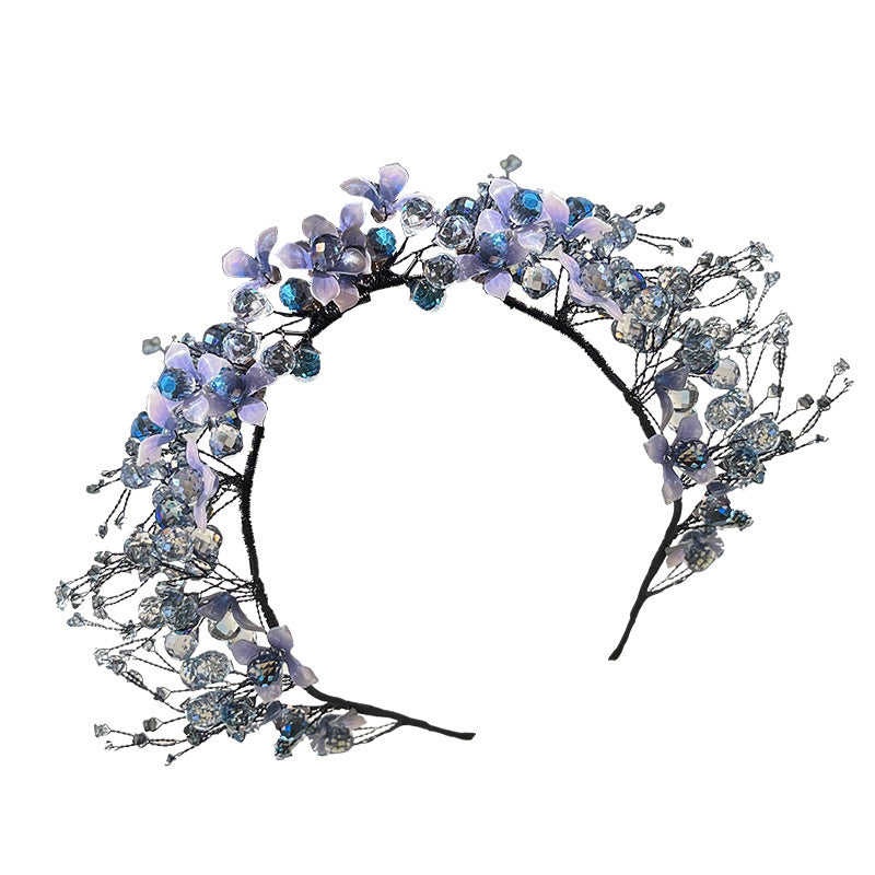 Blue Crystal Flower Hair Hoop Earrings Set Elegant Temperament