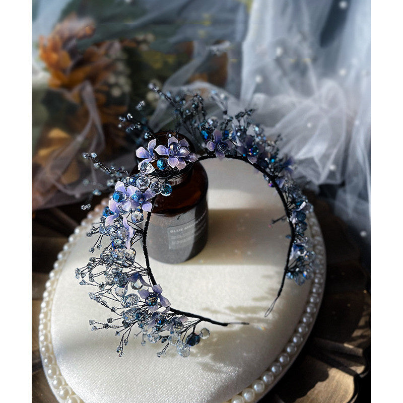 Blue Crystal Flower Hair Hoop Earrings Set Elegant Temperament
