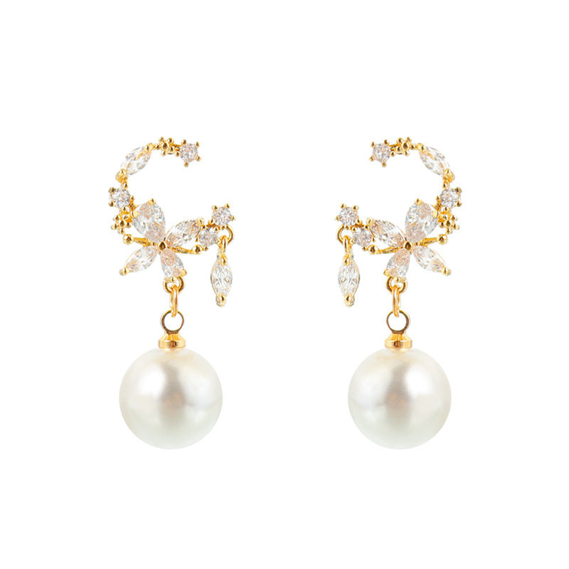 Temperament Pearl Earrings Fashion Flower Small 925 Silver Needle