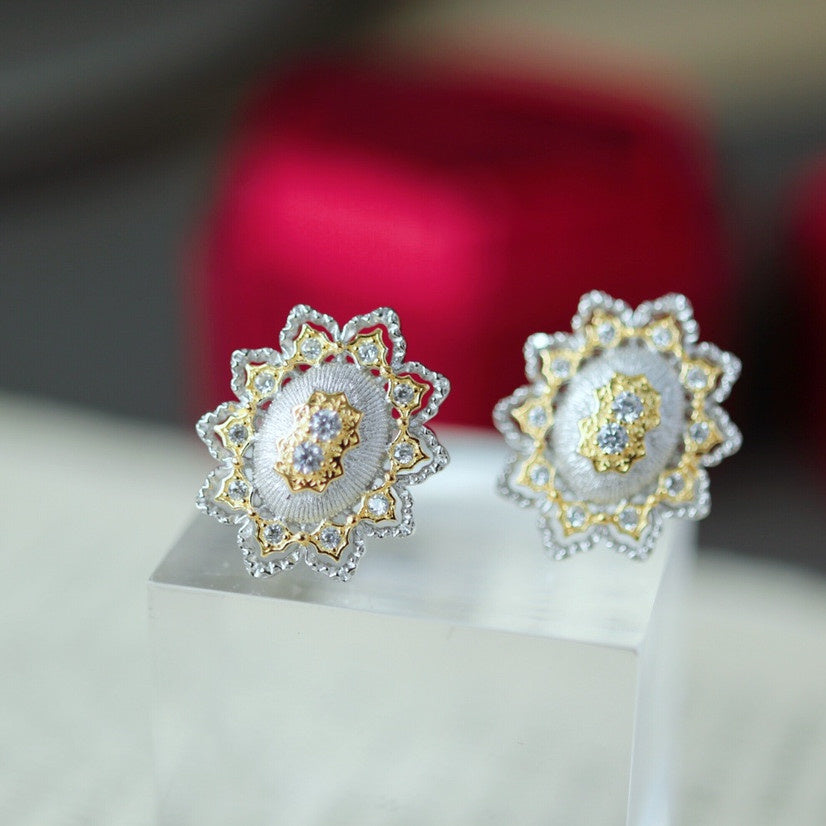 Silver And Gold Plated Snowflake Split Colour Earrings