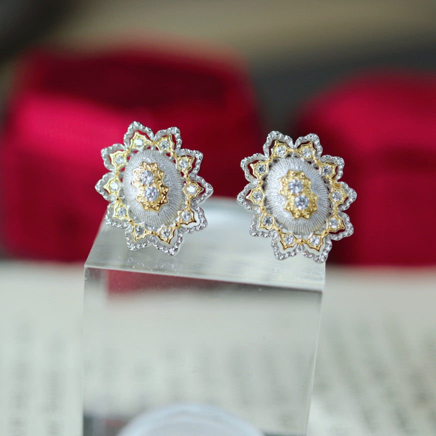 Silver And Gold Plated Snowflake Split Colour Earrings