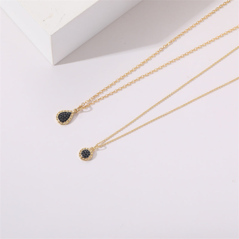 Geometric Round Drop Black Zircon Necklace