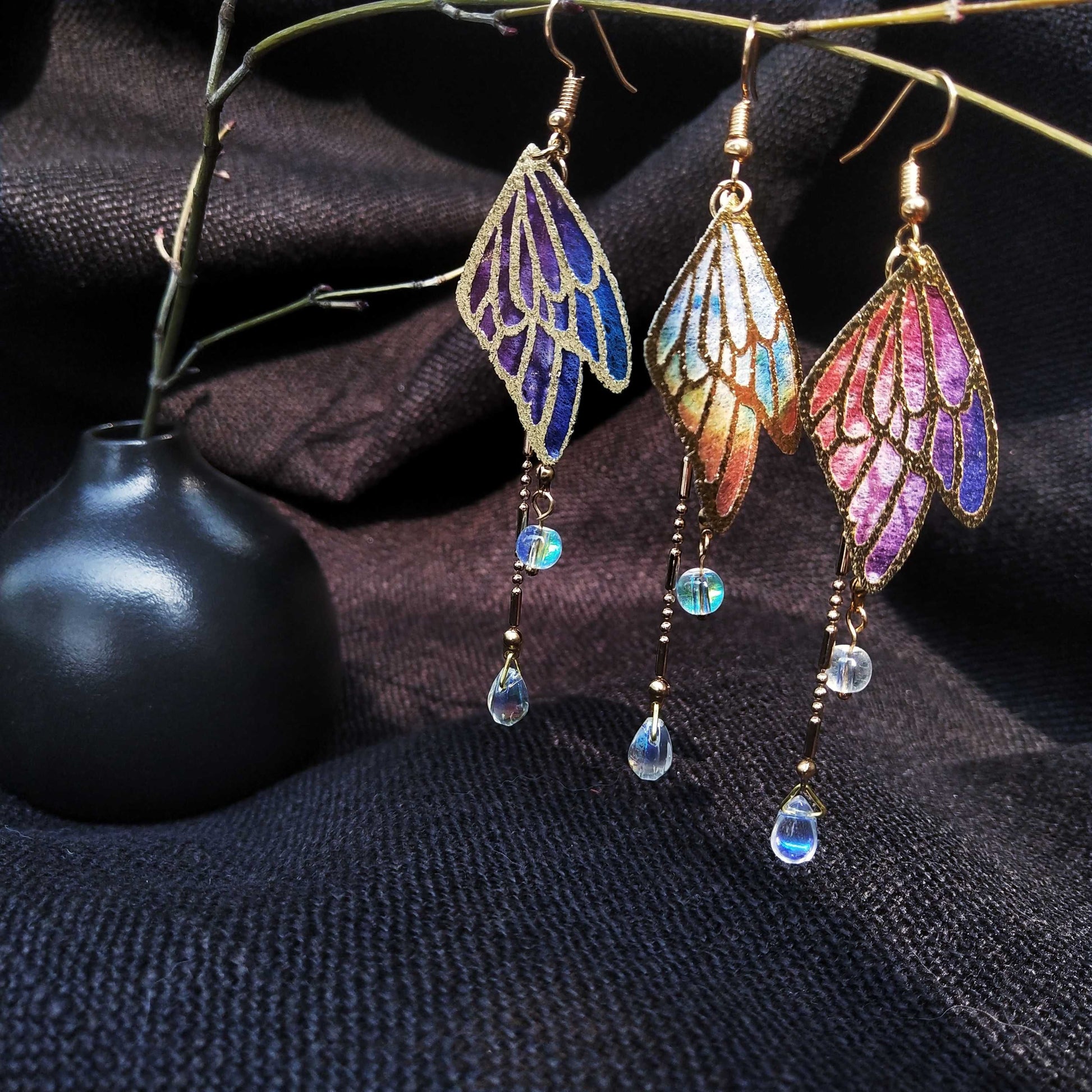Butterfly Tassel Colored Glaze Water Drop Earrings