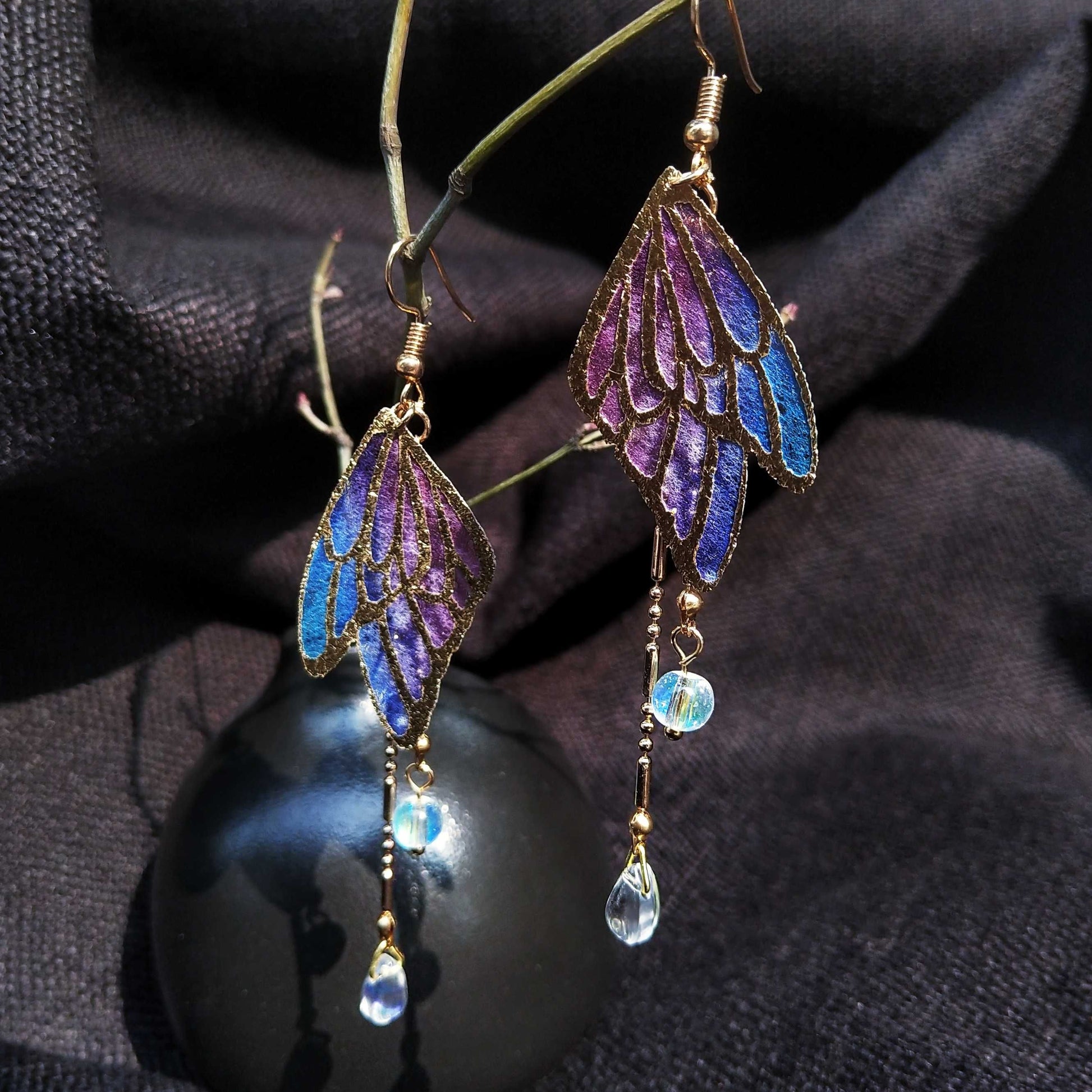 Butterfly Tassel Colored Glaze Water Drop Earrings