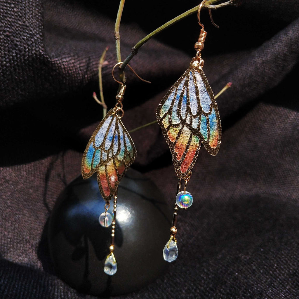 Butterfly Tassel Colored Glaze Water Drop Earrings