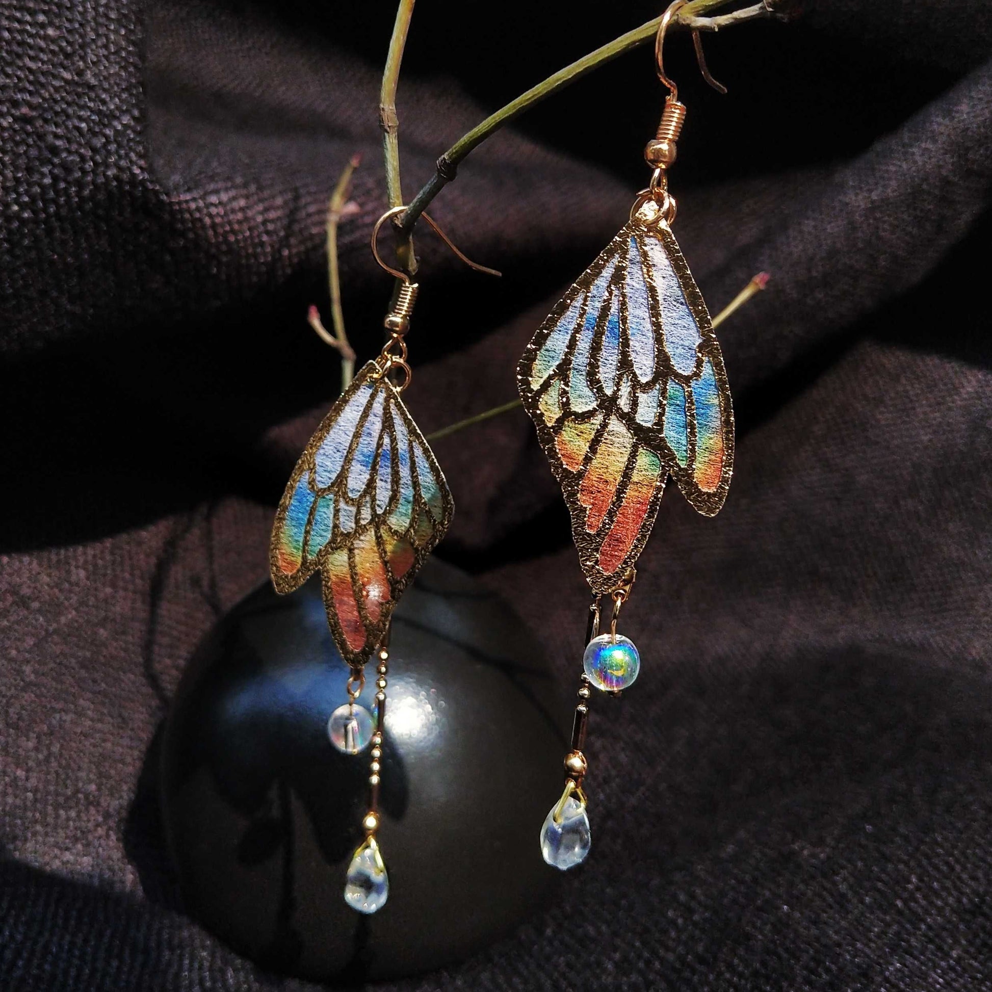 Butterfly Tassel Colored Glaze Water Drop Earrings