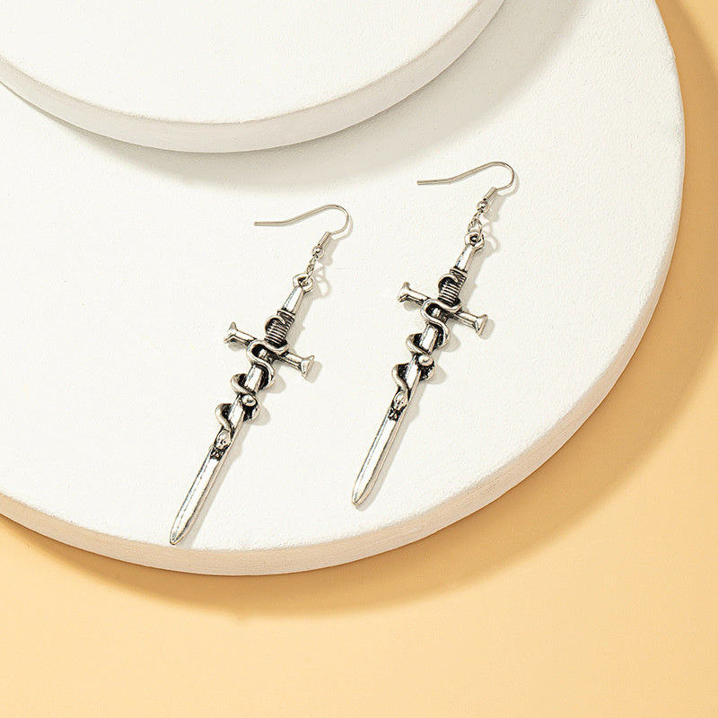 Exaggerated Gothic Sword Earrings Retro Punk Style