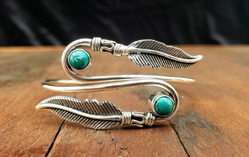 Vintage Bohemian Feather And Emerald Bracelet