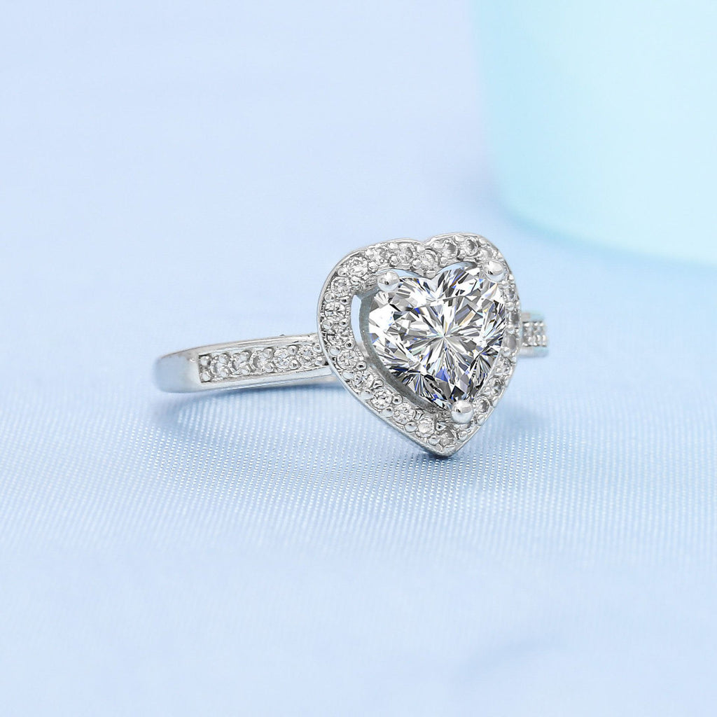 Women's Silver Ring Moissanite Simple Heart