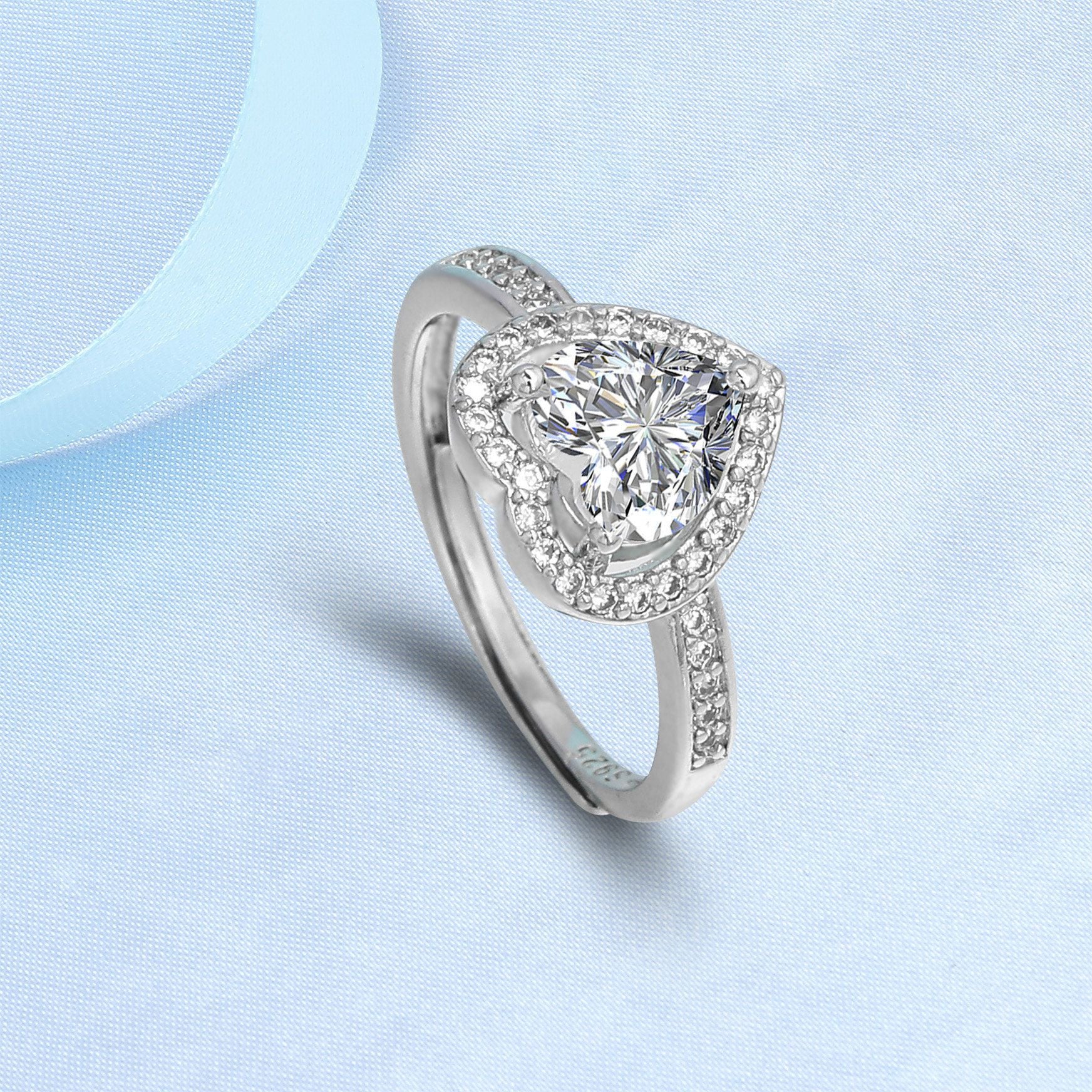 Women's Silver Ring Moissanite Simple Heart