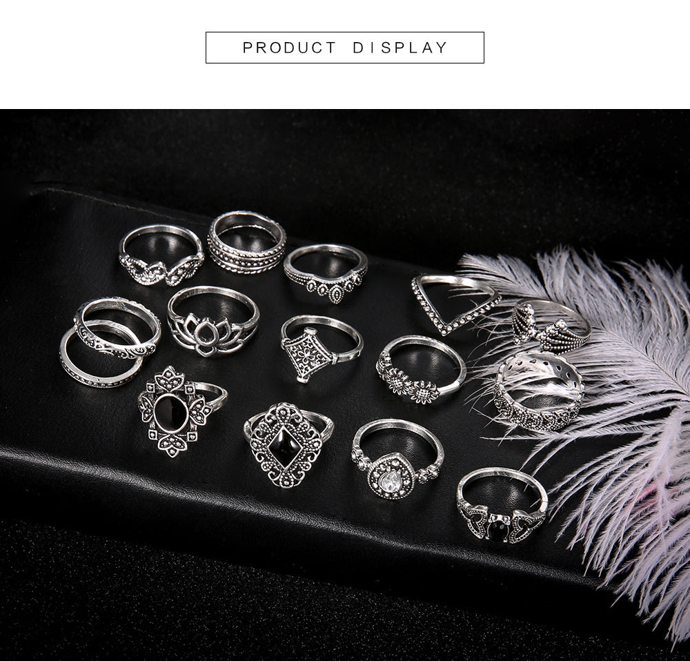Black Gem Joint Set Ring