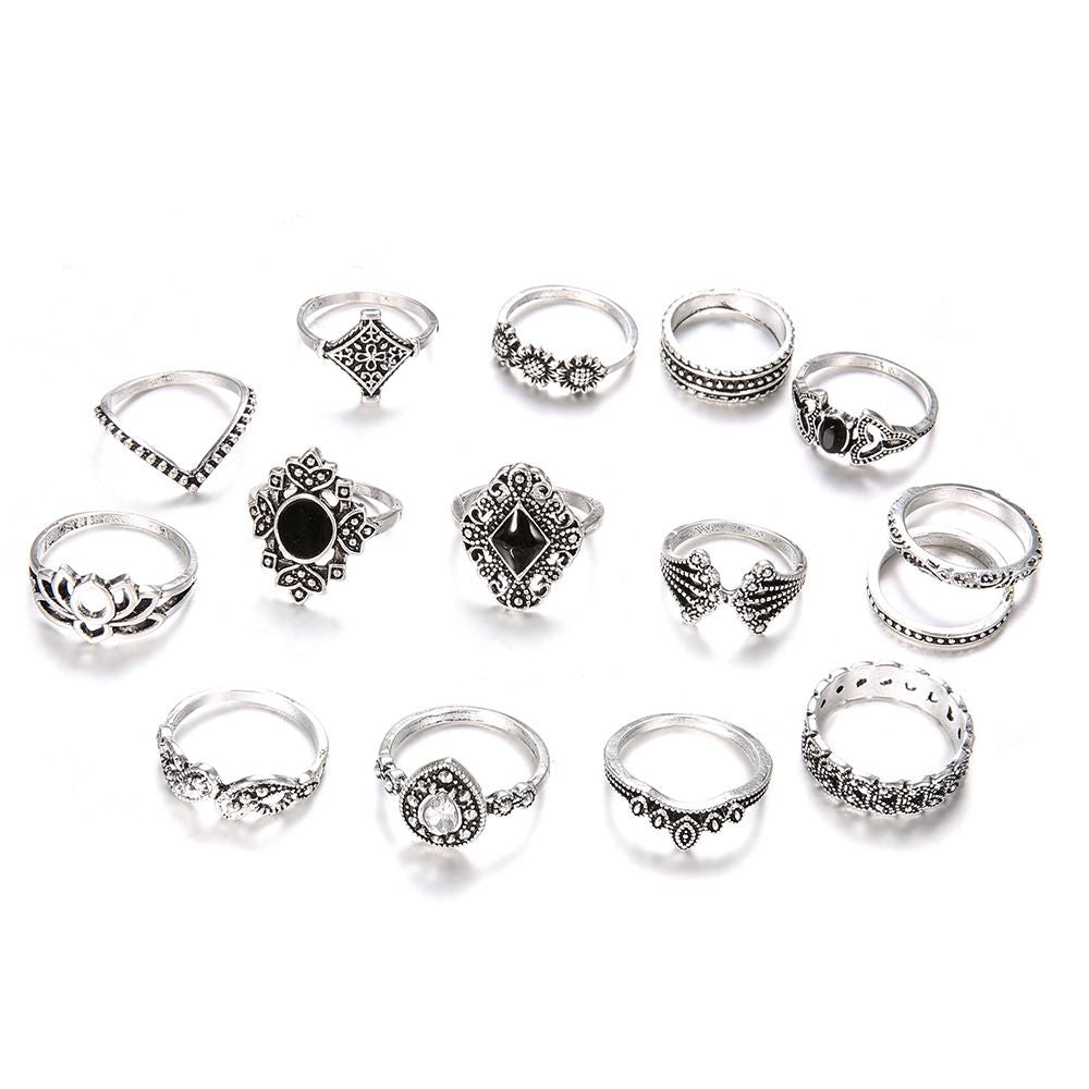Black Gem Joint Set Ring