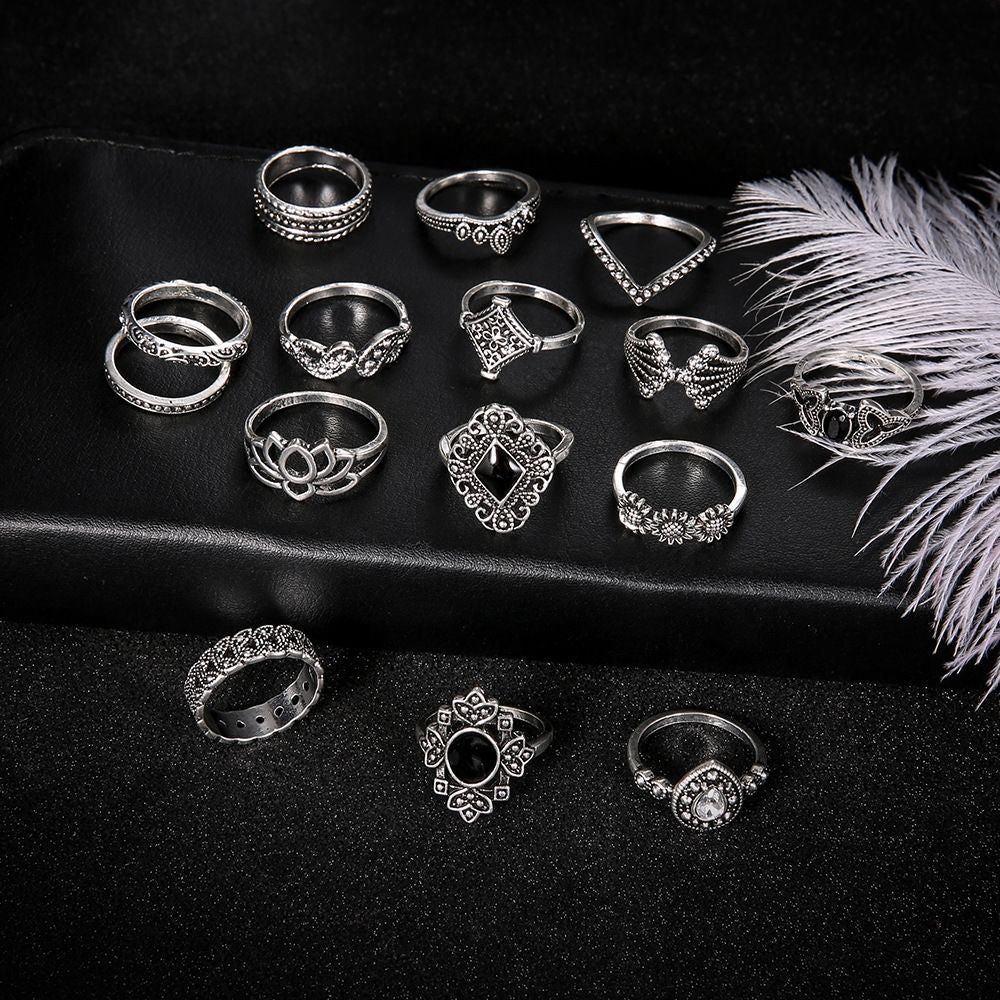 Black Gem Joint Set Ring