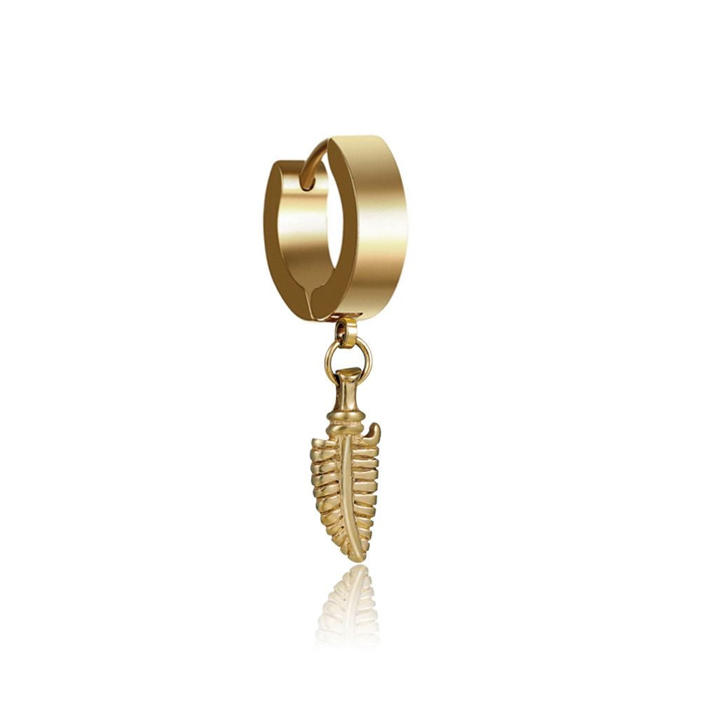 Mens Fashionable Stainless Steel Leaf Ear Clasp