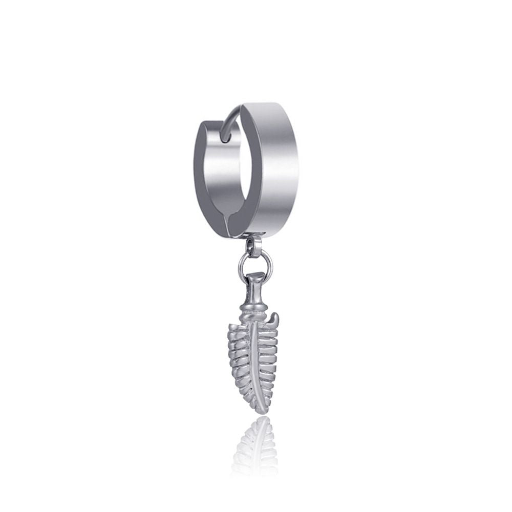 Mens Fashionable Stainless Steel Leaf Ear Clasp