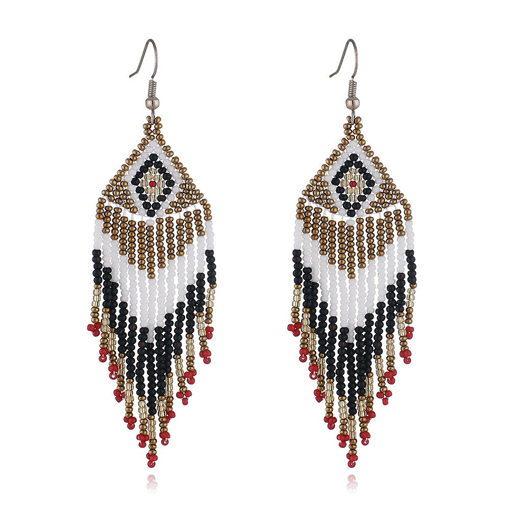 Colorful Rice Bead Ear Ornaments Ethnic Style Handmade Bohemian Tassel Earrings
