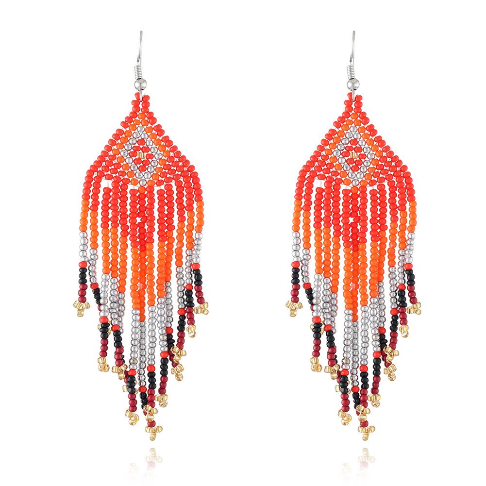 Colorful Rice Bead Ear Ornaments Ethnic Style Handmade Bohemian Tassel Earrings