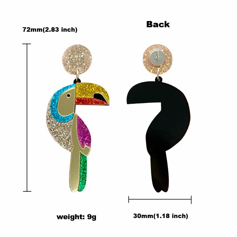 Fashion Exaggerated Color Glitter Parrot Earrings