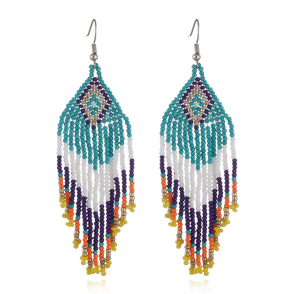Colorful Rice Bead Ear Ornaments Ethnic Style Handmade Bohemian Tassel Earrings