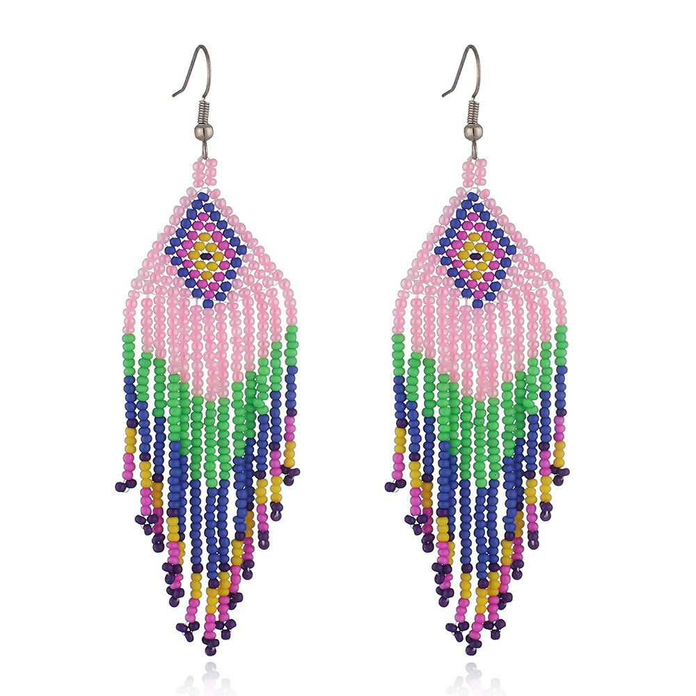 Colorful Rice Bead Ear Ornaments Ethnic Style Handmade Bohemian Tassel Earrings