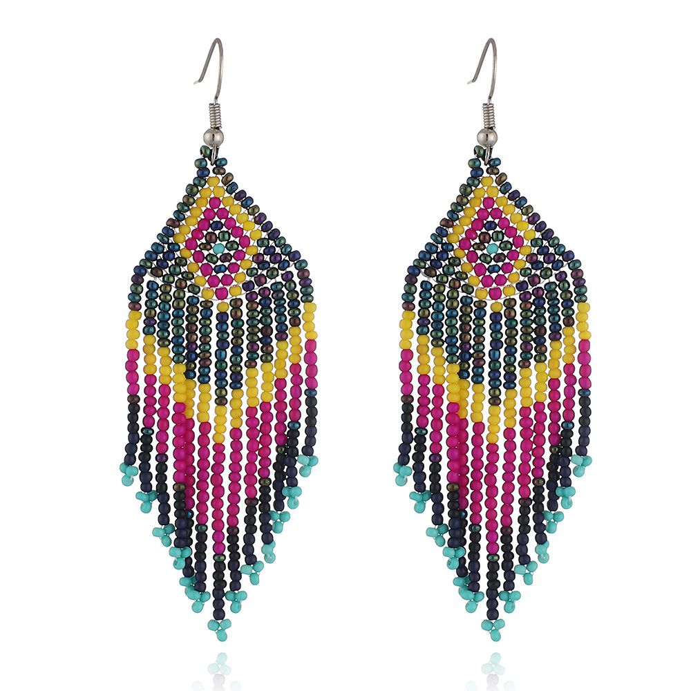Colorful Rice Bead Ear Ornaments Ethnic Style Handmade Bohemian Tassel Earrings