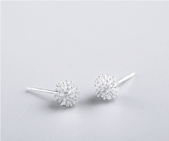 S925 Tremella Stud Female Round Ball Flower Core Stud Dandelion Stud Female