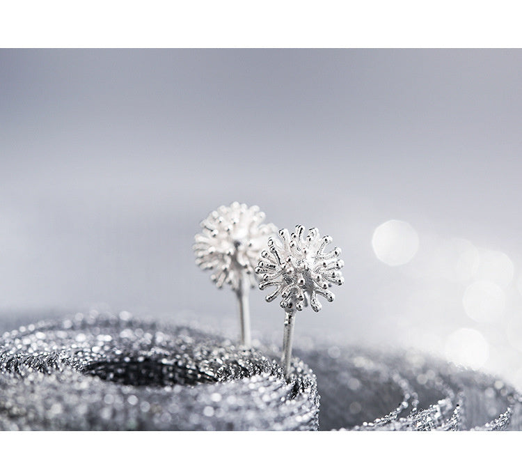 S925 Tremella Stud Female Round Ball Flower Core Stud Dandelion Stud Female