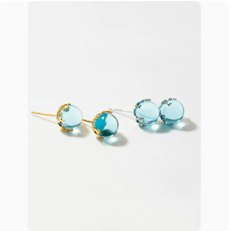 S925 Silver Fresh Blue Geometric Round Ball Stud Earrings For Women