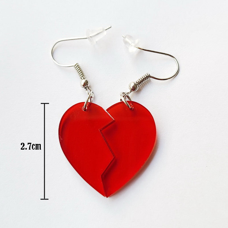 Clear Acrylic Red Vintage Broken Heart Earrings