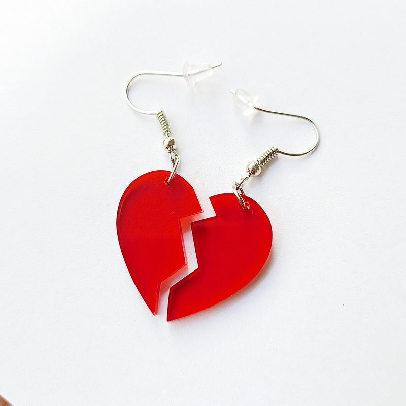 Clear Acrylic Red Vintage Broken Heart Earrings
