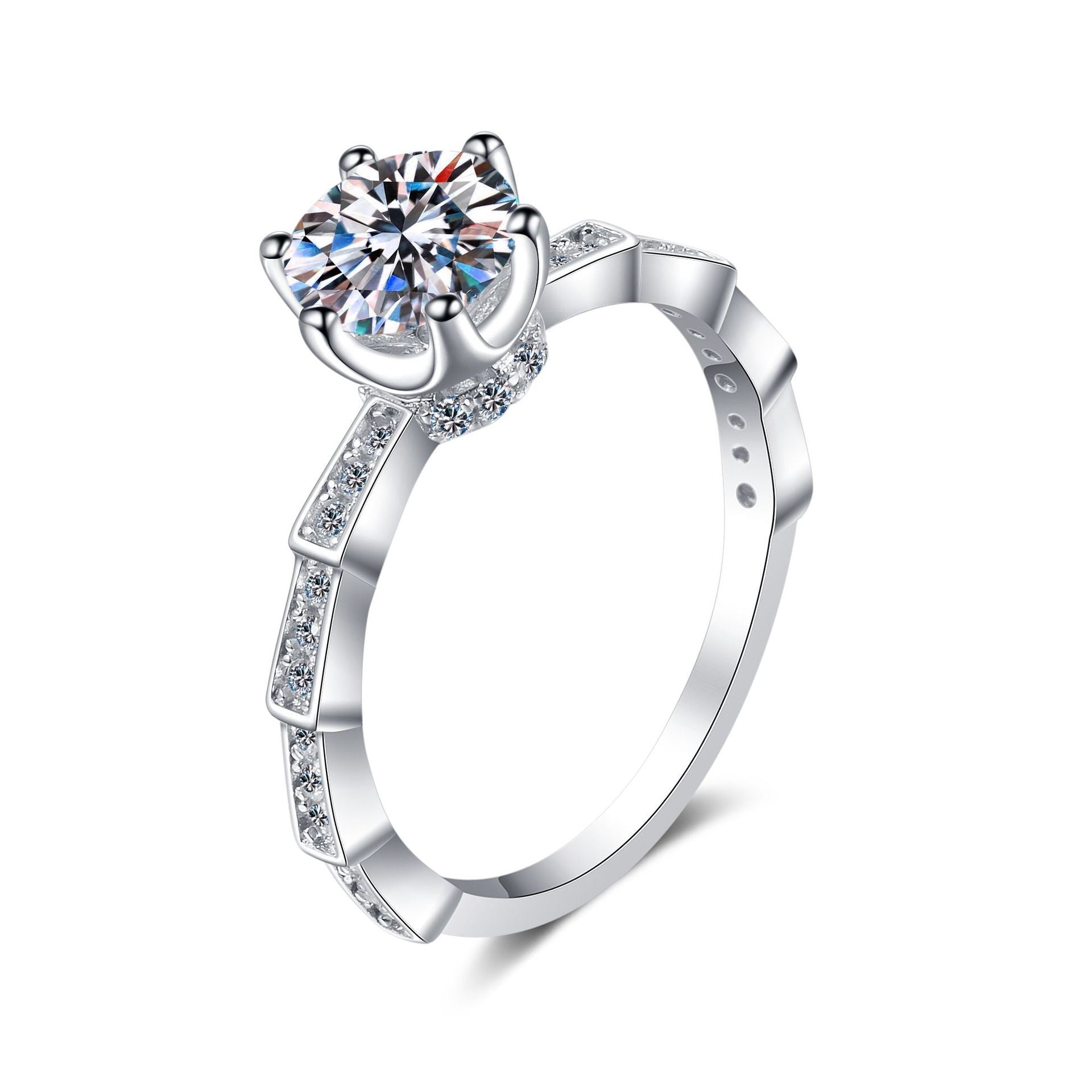 Women's Gold Mosonite Six-claw Ring