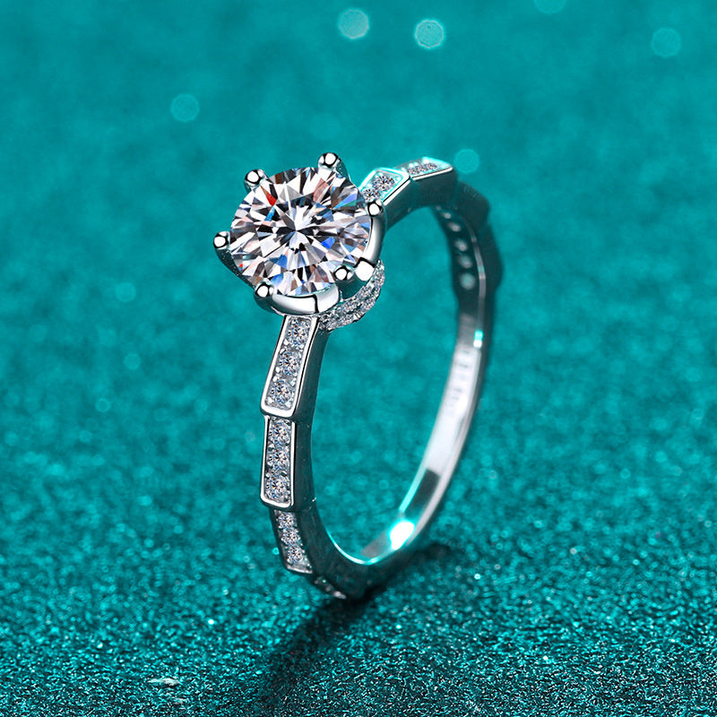 Women's Gold Mosonite Six-claw Ring