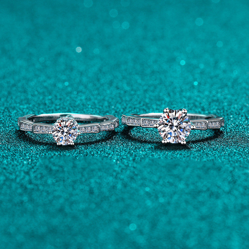 Women's Gold Mosonite Six-claw Ring