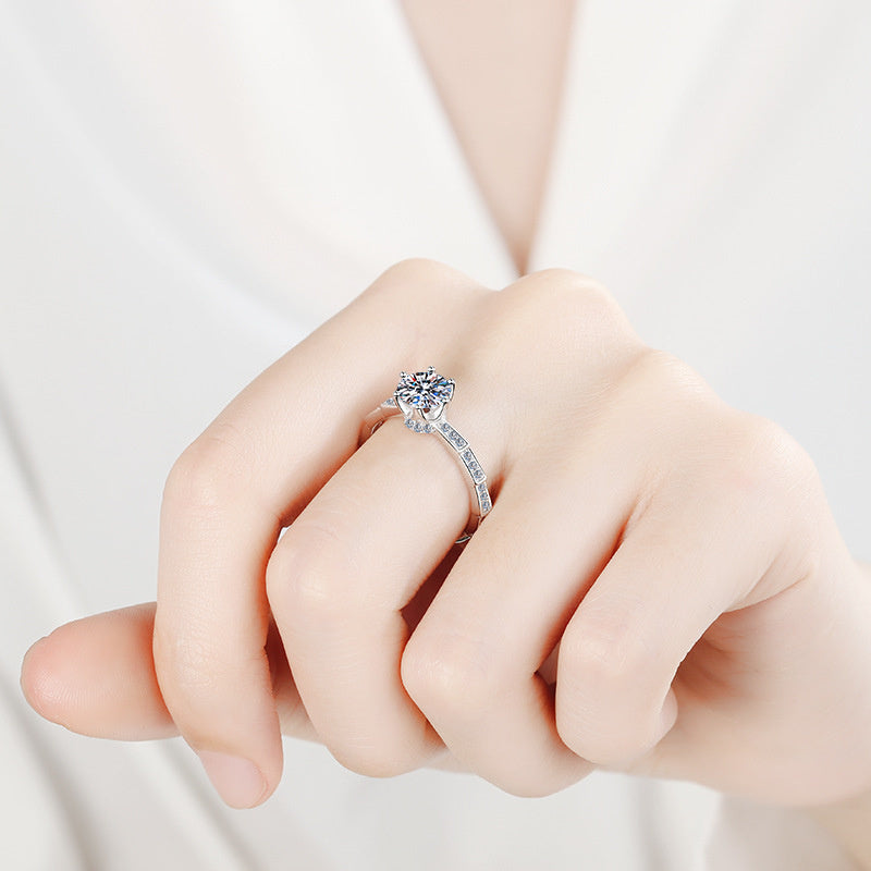 Women's Gold Mosonite Six-claw Ring