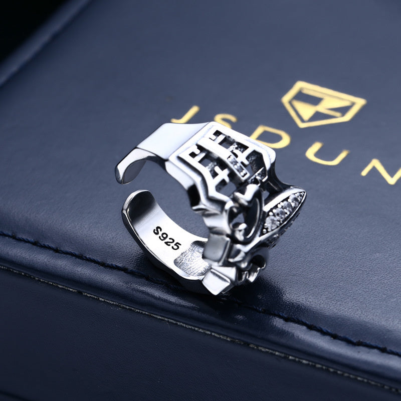 925 Sterling Silver Men's Boat Anchor Hollowed-out Vintage Punk Ring