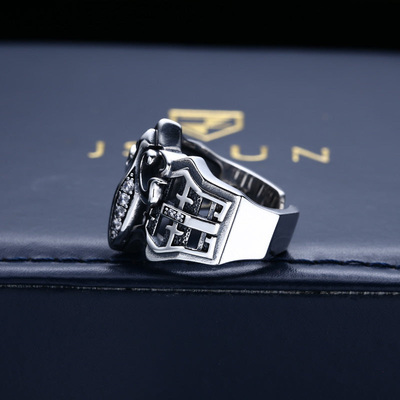 925 Sterling Silver Men's Boat Anchor Hollowed-out Vintage Punk Ring