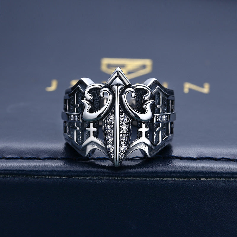 925 Sterling Silver Men's Boat Anchor Hollowed-out Vintage Punk Ring