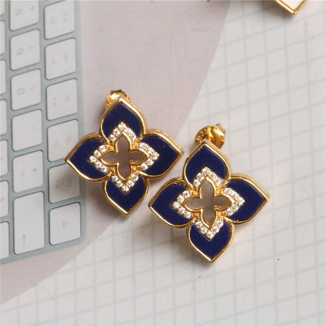 925 Sterling Silver Gilded Classic Four-leaf Clover Earrings