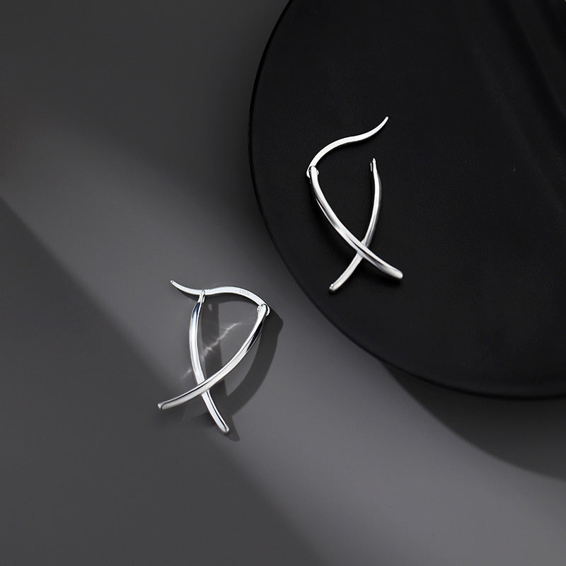 S925 Silver Line Cross Ear Buckle Premium Ear Studs