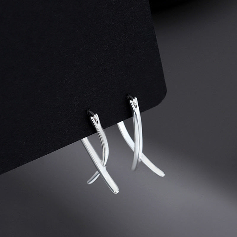 S925 Silver Line Cross Ear Buckle Premium Ear Studs