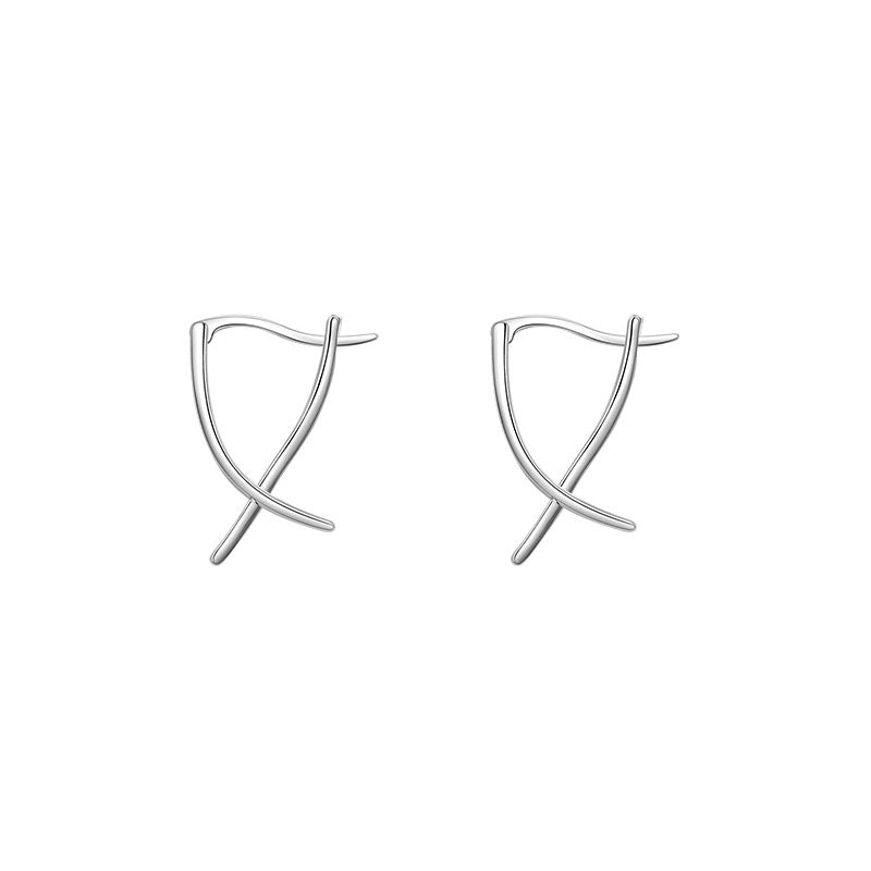 S925 Silver Line Cross Ear Buckle Premium Ear Studs