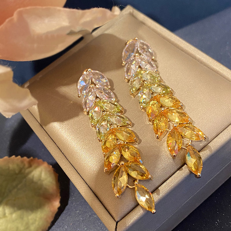 Long Green Transparent Gradient Wheat Ear With Diamond Earrings Personality Earrings