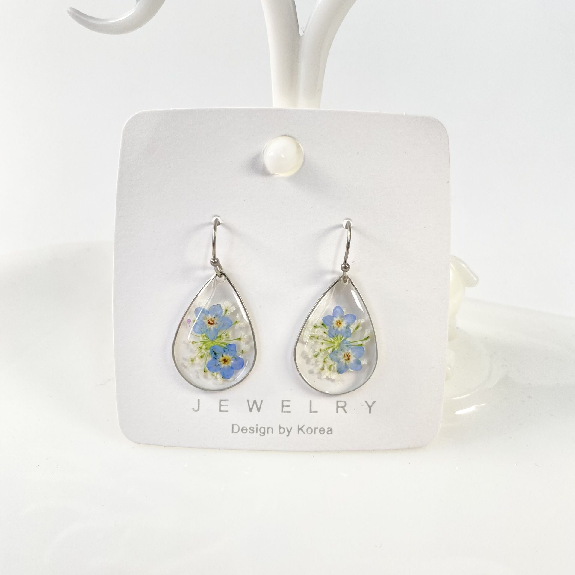 Handmade Dry Flower Earrings Don't Forget Me Drop-shaped Ear Hook