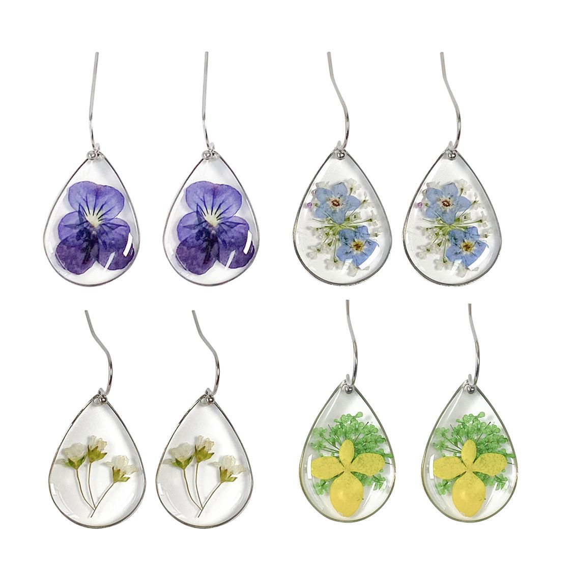 Handmade Dry Flower Earrings Don't Forget Me Drop-shaped Ear Hook