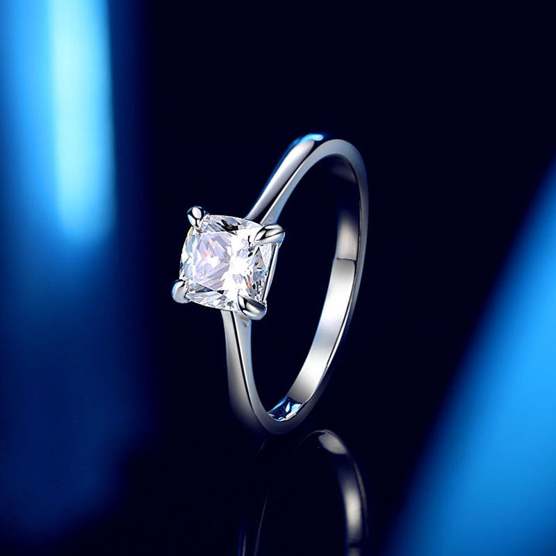 S925 Sterling Silver Fat Square Diamond Ring