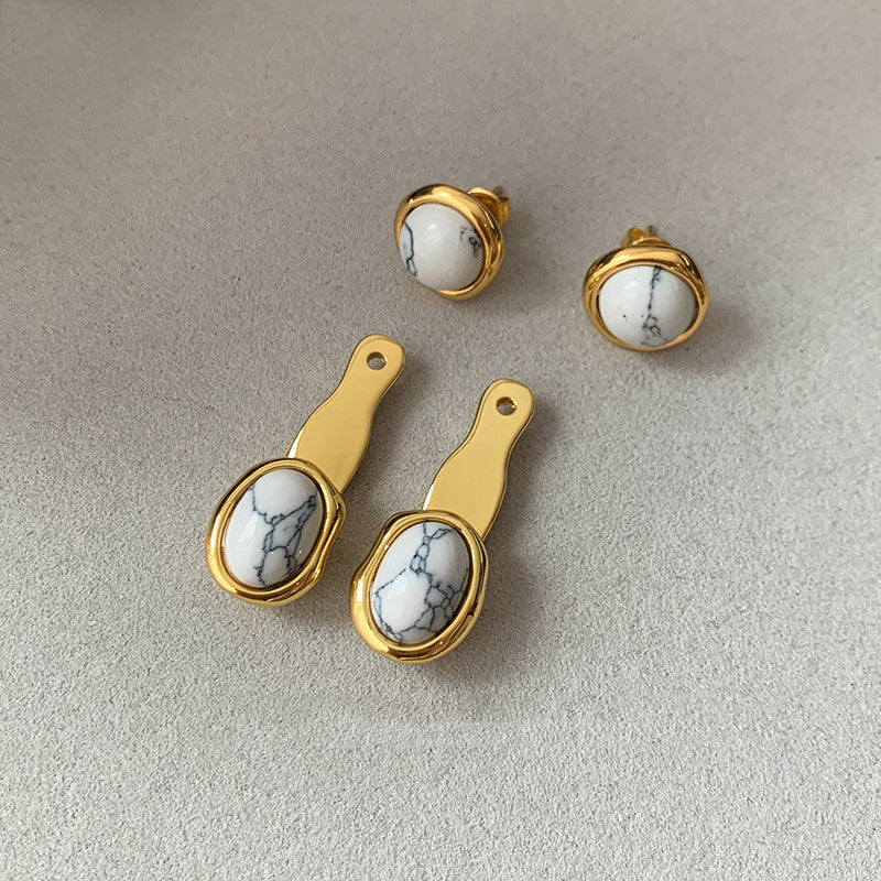 European And American Colored Natural Tiger Eye Stone Retro Earrings Female