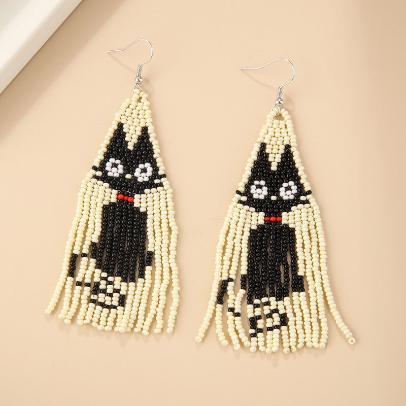 Animal Cat Hand-woven Rice Bead Ear Jewelry Female
