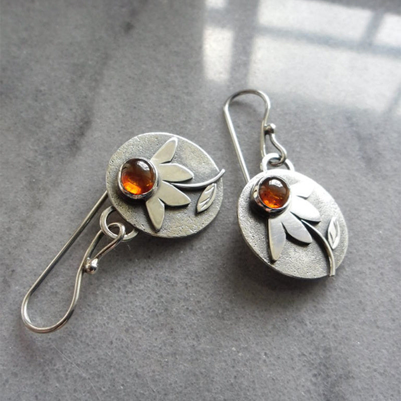 Ancient Silver Leaf Flower Earrings